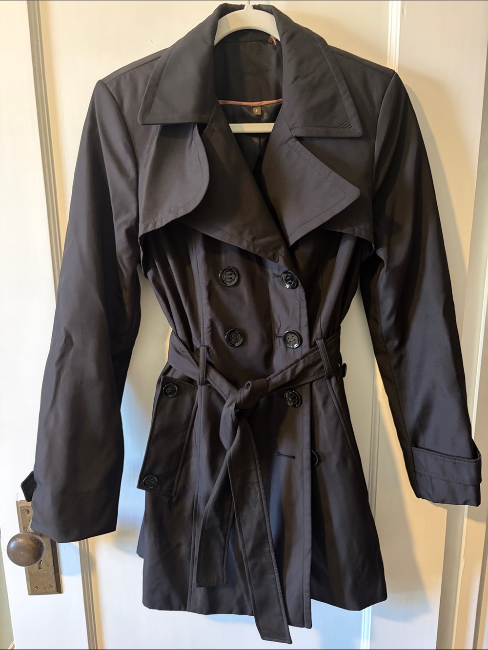 Calvin Klein Black Double-Breasted Trench with Waist Tie